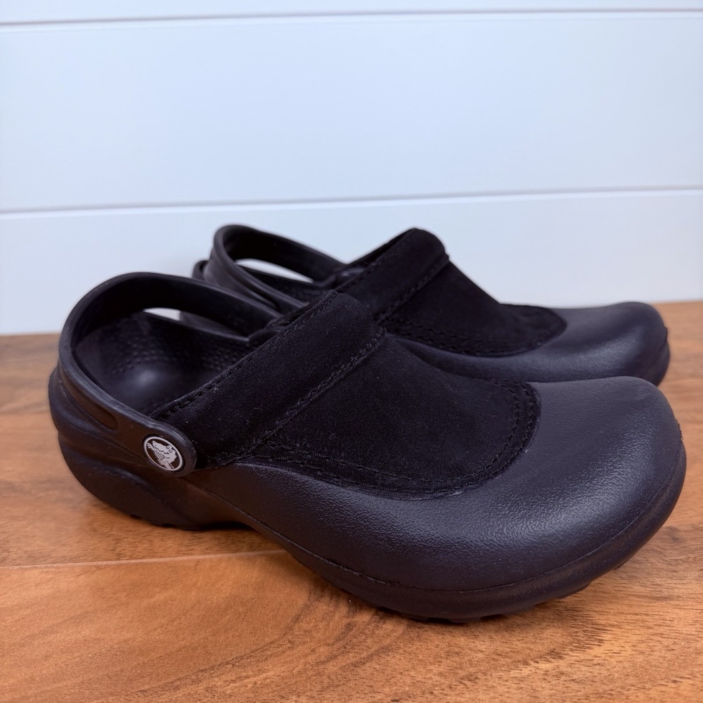 Crocs Troika W 6 Black Suede Velvet Slip On Strap Comfort Clogs Gorpcore Sport